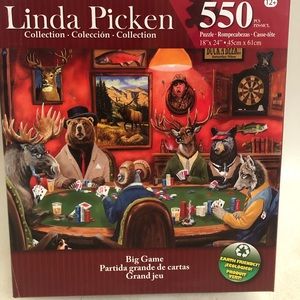 Linda Picken Collection 550 Piece Puzzle”BIG GAME”Bear Deer Moose Wolf Card Game